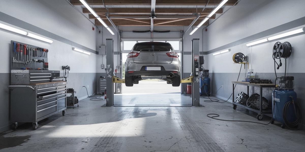 FixRoad service bay with vehicle on lift and organized tools